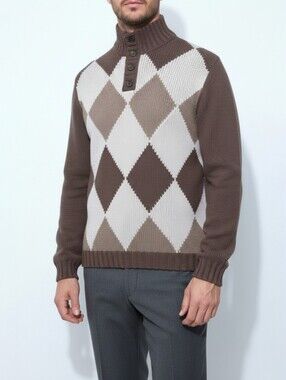 Andrea Fenzi 100% Cashmere Argyle Sweater Made In Italy Preppy XL